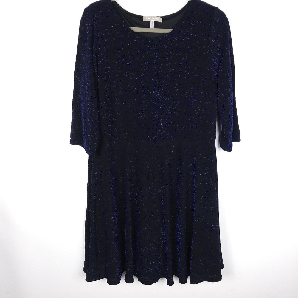 Anthology Metallic Blue Skater Dress Plus Size 14